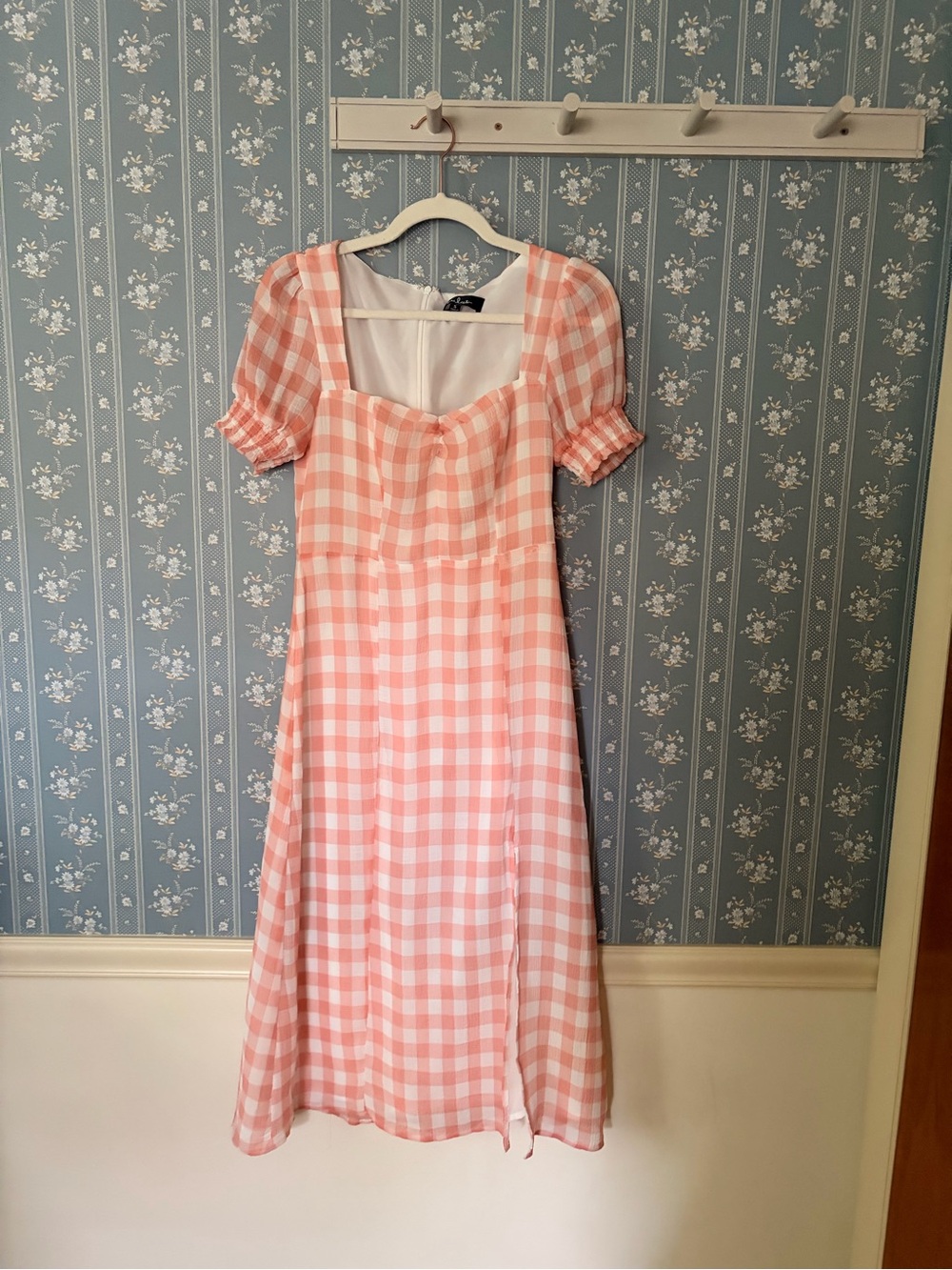 Lulu's Pink Gingham Square-Neck Midi Dress